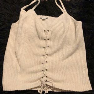 Lace Up Sweater Tank Top